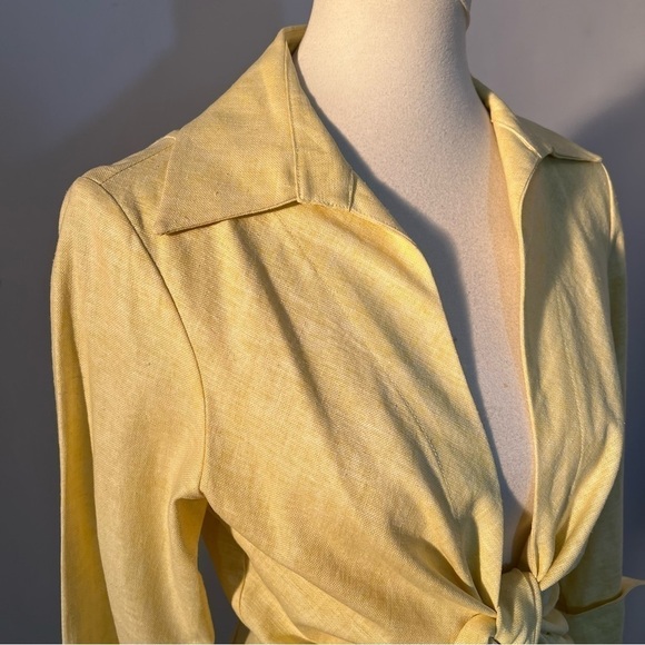 Vintage Butter Yellow Linen Cropped Blazer | Pastel Coastal Chic Retro Jacket - Picture 7 of 14